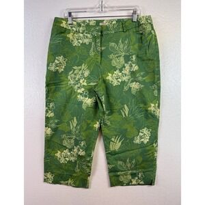 St Johns Bay Floral Capri Pants Size 16 Stretch Green Floral Wide Leg Beach